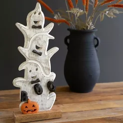 Halloween>Kirklands Home Stacked Ghosts Wooden Halloween Table Decoration