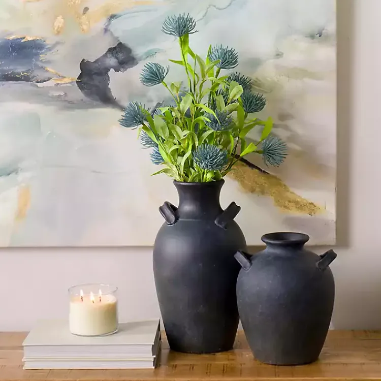 Vases>Kirklands Home Stamos Matte Terracotta Vase, 14 in. Black