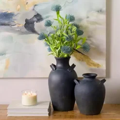 Vases>Kirklands Home Stamos Matte Terracotta Vase, 10 in. Black
