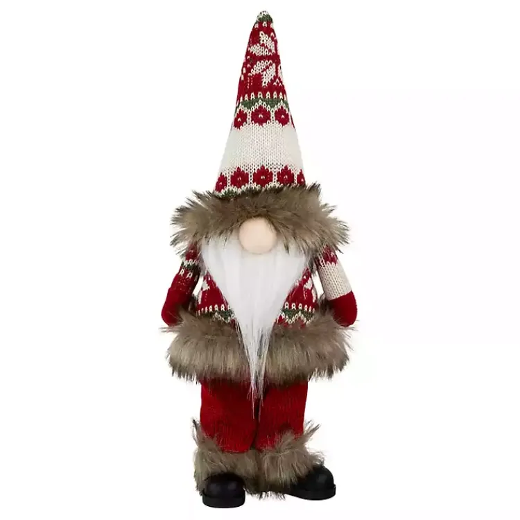 Christmas Decorations>Kirklands Home Standing Gnome with Knitted Christmas Outfit Red