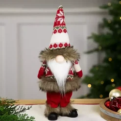 Christmas Decorations>Kirklands Home Standing Gnome with Knitted Christmas Outfit Red