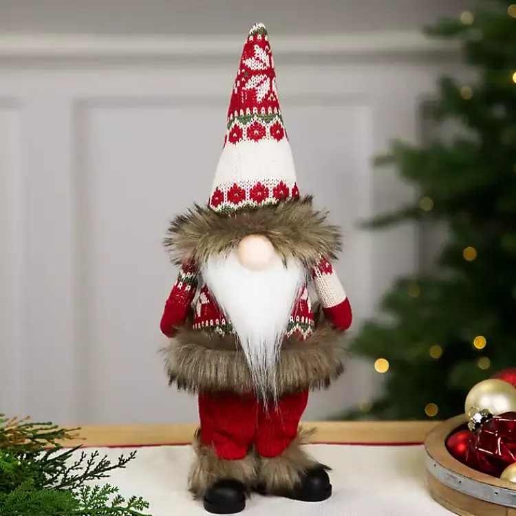 Christmas Decorations>Kirklands Home Standing Gnome with Knitted Christmas Outfit Red