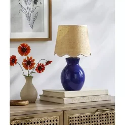 Kirklands Home Stella Mini Table Lamp with Woven Shade Blue Clearance
