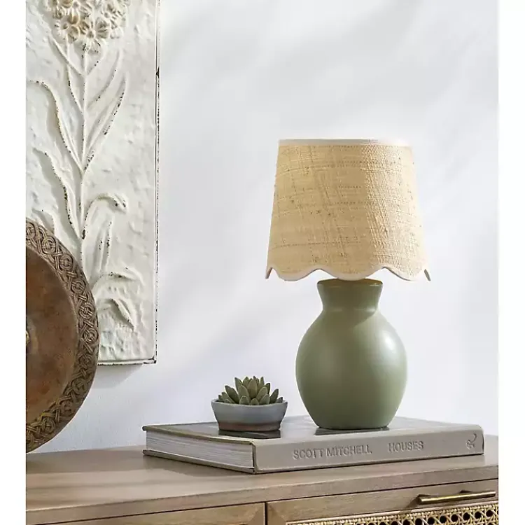 Kirklands Home Stella Mini Table Lamp with Woven Shade Green Hot