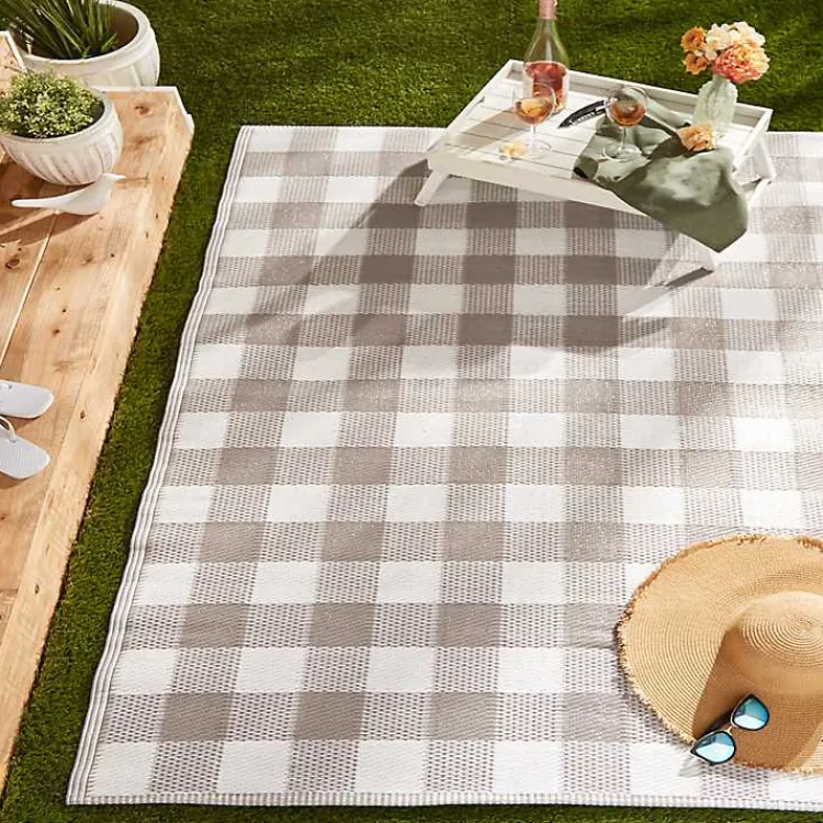 Kirklands Home Stone & White Buffalo Check Outdoor Area Rug, 4x6