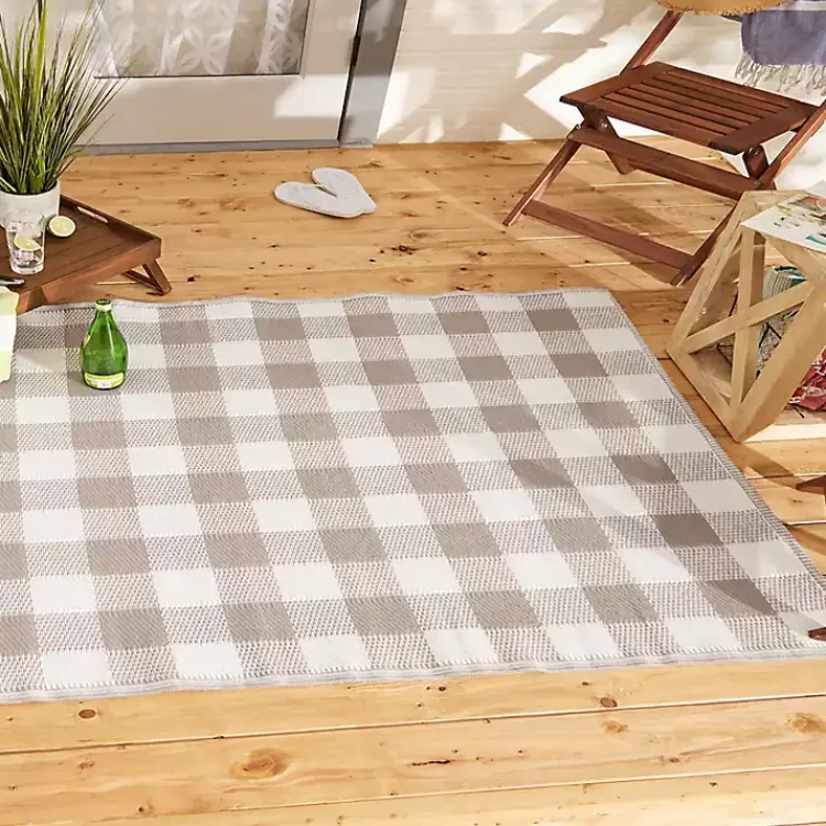 Kirklands Home Stone & White Buffalo Check Outdoor Area Rug, 4x6