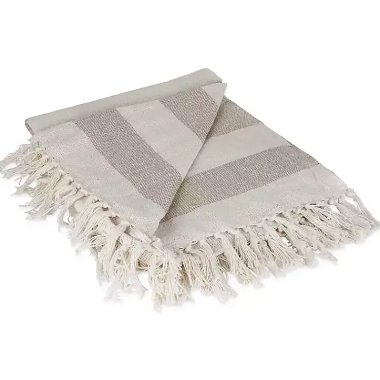 Blankets & Throws>Kirklands Home Stone Cabana Stripe Throw Tan