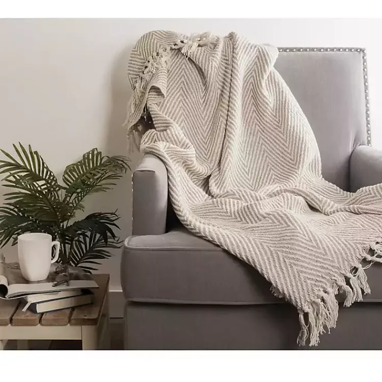 Blankets & Throws>Kirklands Home Stone Chevron and Fringe Throw Brown