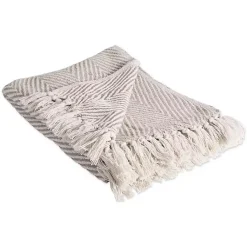 Blankets & Throws>Kirklands Home Stone Chevron and Fringe Throw Brown