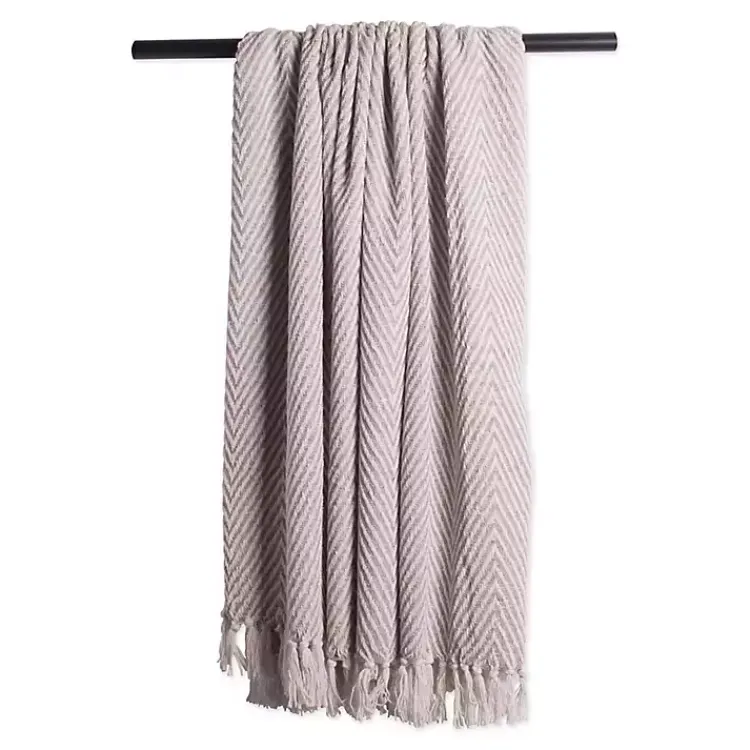 Blankets & Throws>Kirklands Home Stone Chevron and Fringe Throw Brown