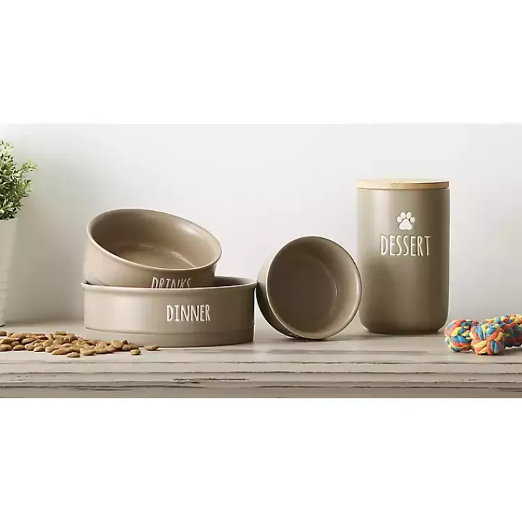 Kirklands Home Stone Dinner & Drinks 2-pc. Pet Bowl Set, 8 in. Tan Discount