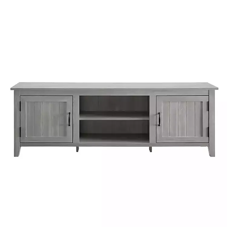 Kirklands Home Stone Grooved Door Modern Farmhouse TV Stand Gray Clearance