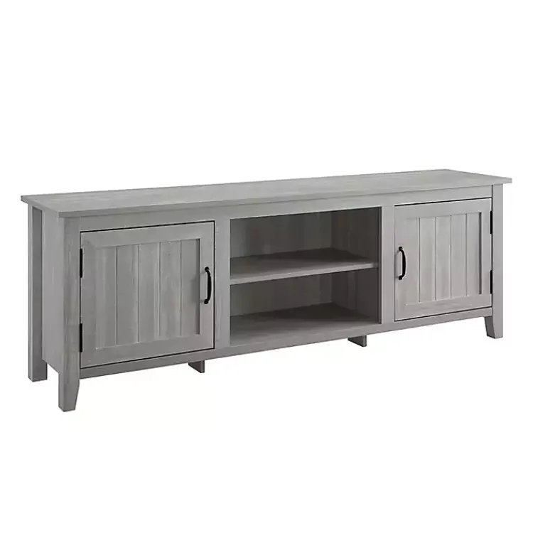 Kirklands Home Stone Grooved Door Modern Farmhouse TV Stand Gray Clearance