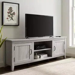 Kirklands Home Stone Grooved Door Modern Farmhouse TV Stand Gray Clearance