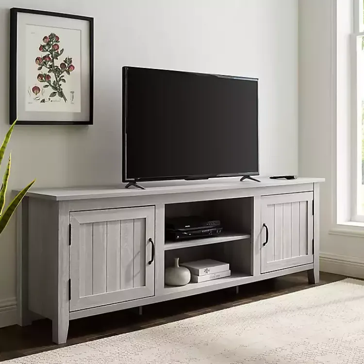 Kirklands Home Stone Grooved Door Modern Farmhouse TV Stand Gray Clearance