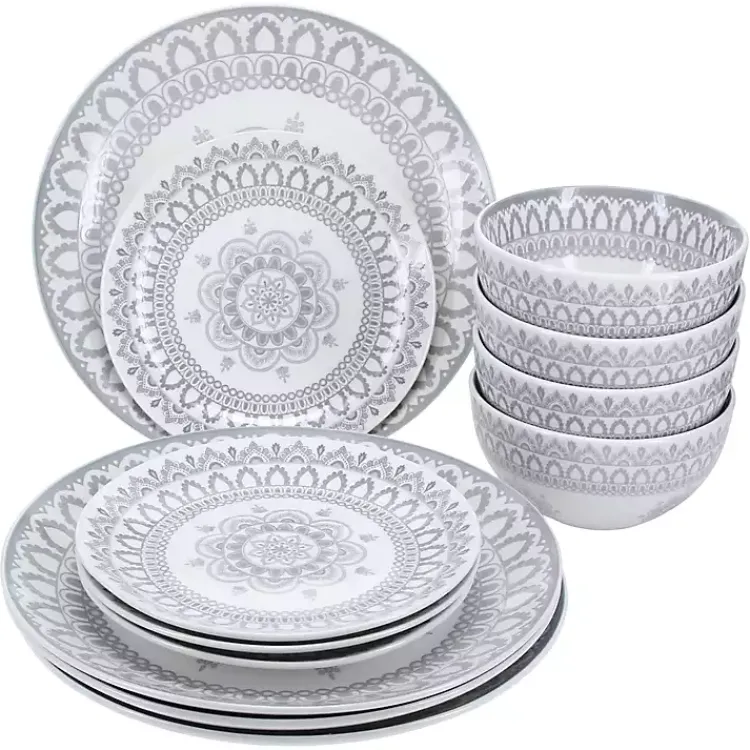 Kirklands Home Stone Lila Patterned 12-pc. Dinnerware Set New