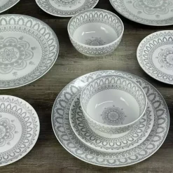 Kirklands Home Stone Lila Patterned 12-pc. Dinnerware Set New