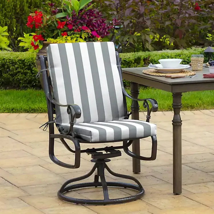 Kirklands Home Stone Stripe Luxe Outdoor Dining Chair Cushion Gray Hot