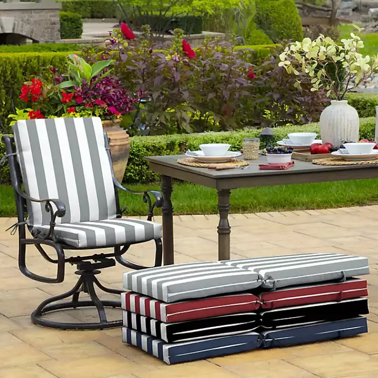 Kirklands Home Stone Stripe Luxe Outdoor Dining Chair Cushion Gray Hot