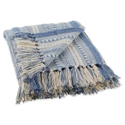 Blankets & Throws>Kirklands Home Stonewash Braided Fringe Throw Blue