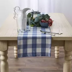 Kirklands Home Stonewash Blue Buffalo Check Table Runner, 72 in. New