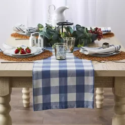 Kirklands Home Stonewash Blue Buffalo Check Table Runner, 72 in. New