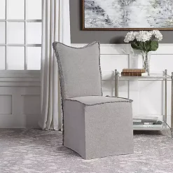 Kirklands Home Stonewash Fringe Slipcover Dining Chairs, Set of 2 Gray Outlet
