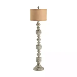 Kirklands Home Stonewashed Gray Carved Base Floor Lamp Tan New