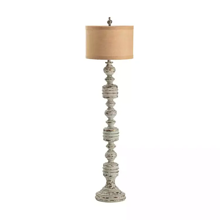 Kirklands Home Stonewashed Gray Carved Base Floor Lamp Tan New