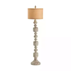 Kirklands Home Stonewashed Gray Carved Base Floor Lamp Tan New