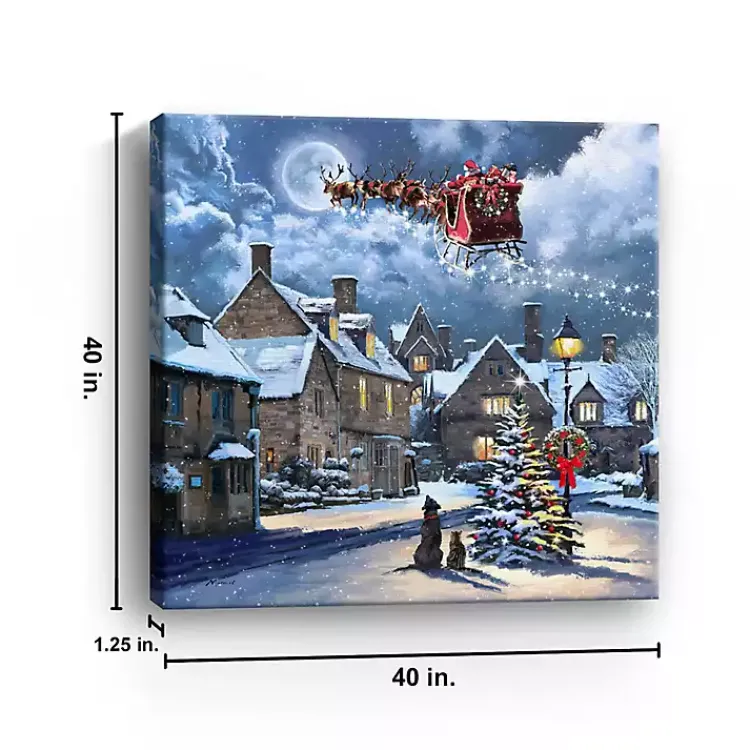 Christmas Art & Wall Decor>Kirklands Home Street Light and Santa's Sleigh Canvas Art Print Blue