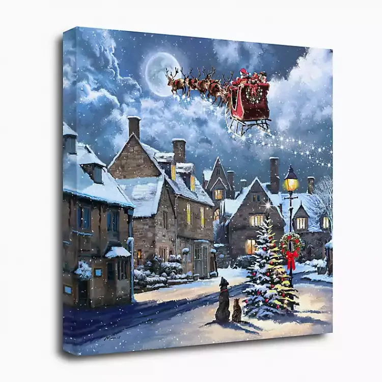 Christmas Art & Wall Decor>Kirklands Home Street Light and Santa's Sleigh Canvas Art Print Blue