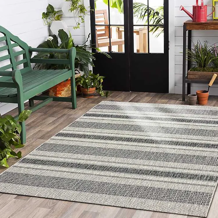 Kirklands Home Stripe Weave Sun Shower Outdoor Area Rug, 7x9 Gray Hot