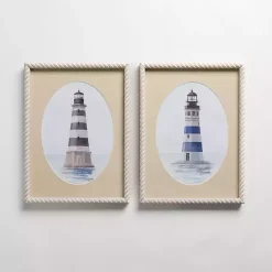 Kirklands Home Striped Lighthouse Framed Art Prints, Set of 2 New
