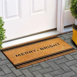 Kirklands Home Striped Merry + Bright Coir Doormat Discount