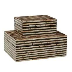 Baskets & Boxes>Kirklands Home Striped Mother of Pearl Shell Wood Boxes, Set of 2