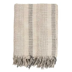 Blankets & Throws>Kirklands Home Stripes and Fringe Cream Throw Blanket Ivory