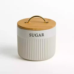 Kirklands Home Sugar Ribbed Ceramic Canister Ivory Hot