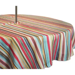 Kirklands Home Summer Stripe Outdoor Round Zipper Table Cloth Multi New