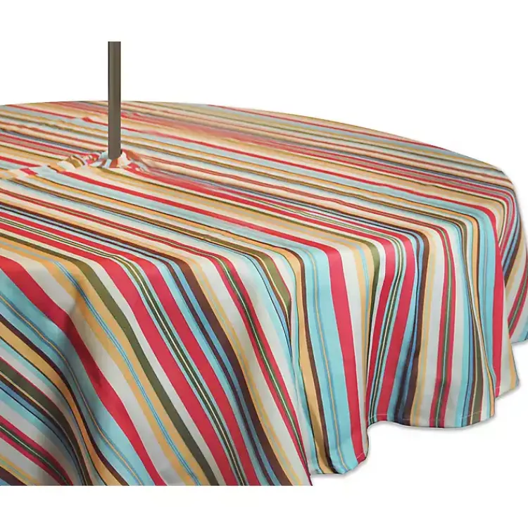 Kirklands Home Summer Stripe Outdoor Round Zipper Table Cloth Multi New