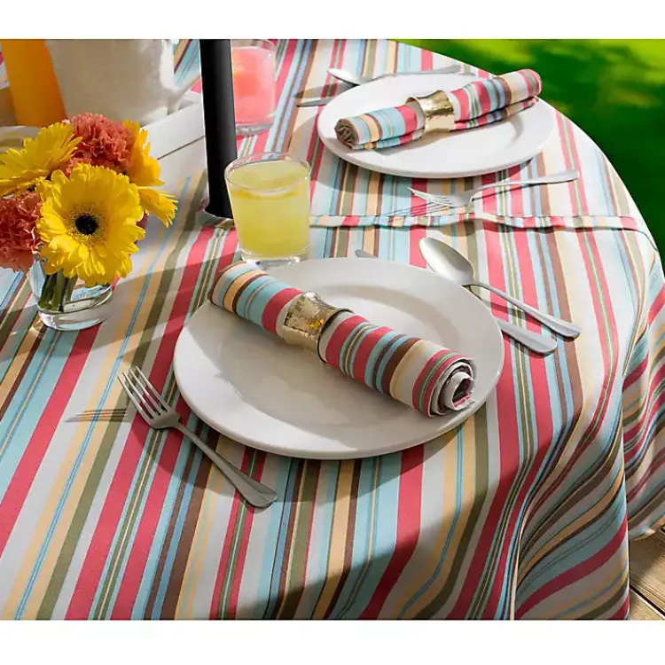 Kirklands Home Summer Stripe Outdoor Round Zipper Table Cloth Multi New