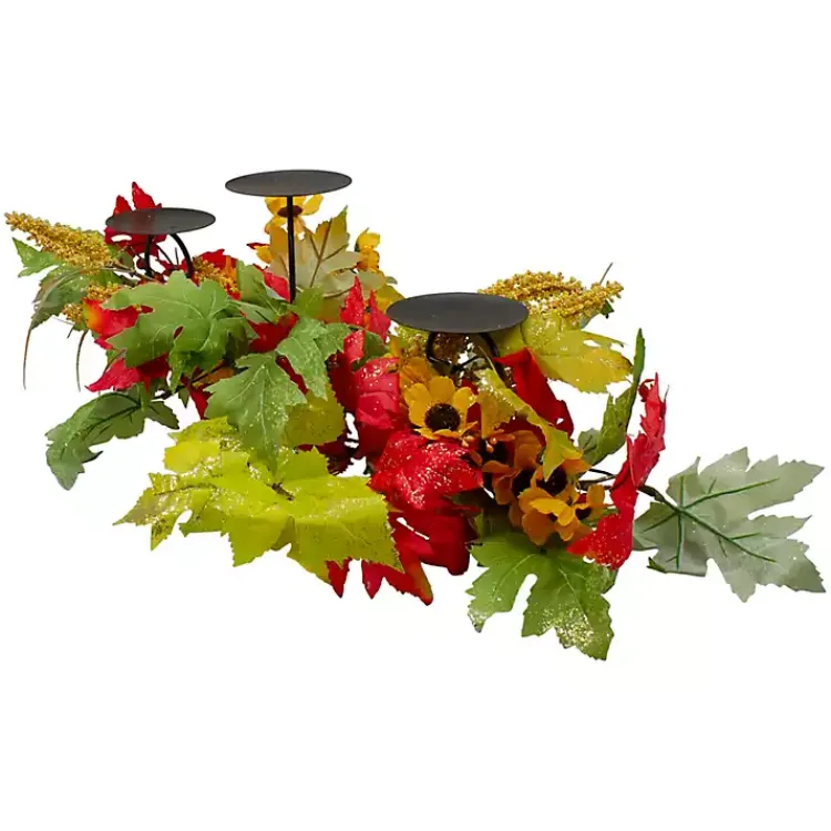 Fall>Kirklands Home Sunflower and Leaves Candle Centerpiece