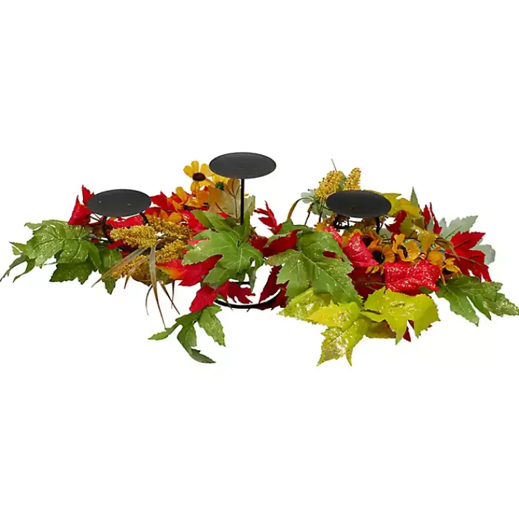 Fall>Kirklands Home Sunflower and Leaves Candle Centerpiece