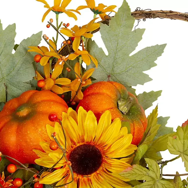 Fall>Kirklands Home Sunflower and Pumpkin Cornucopia Harvest Wreath