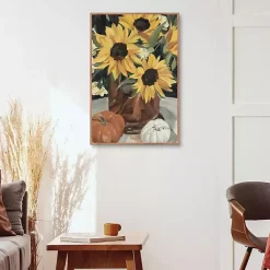 Kirklands Home Sunflower Vase and Pumpkins Framed Canvas Print Outlet