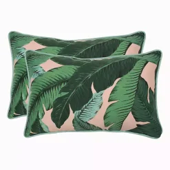 Kirklands Home Swaying Palms Outdoor Lumbar Pillows, Set of 2 Green New
