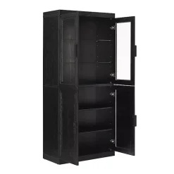 Kirklands Home Tall Black Wood and 4-Door Storage Cabinet Sale