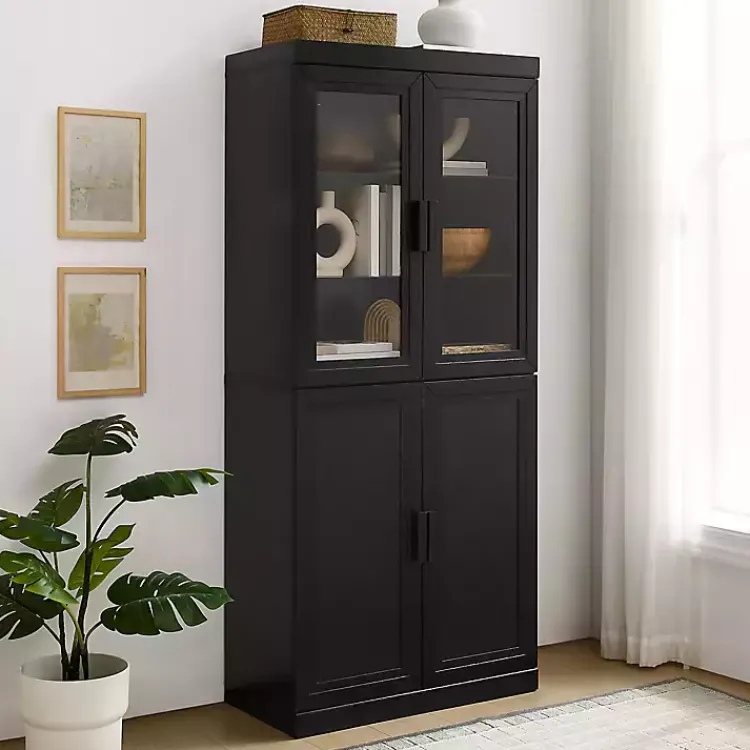 Kirklands Home Tall Black Wood and 4-Door Storage Cabinet Sale