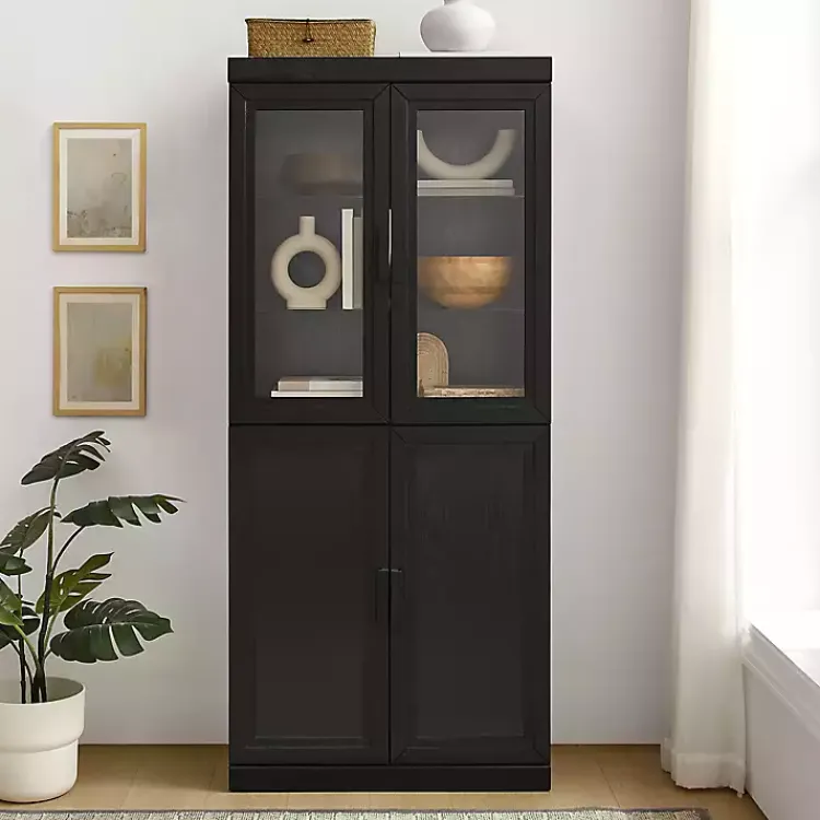 Kirklands Home Tall Black Wood and 4-Door Storage Cabinet Sale