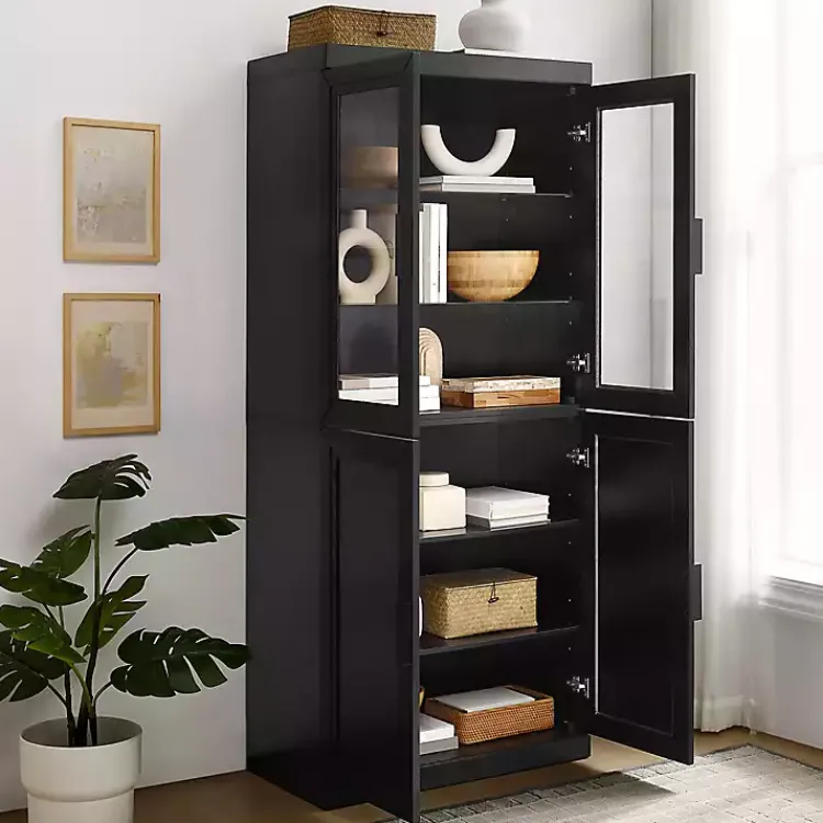 Kirklands Home Tall Black Wood and 4-Door Storage Cabinet Sale